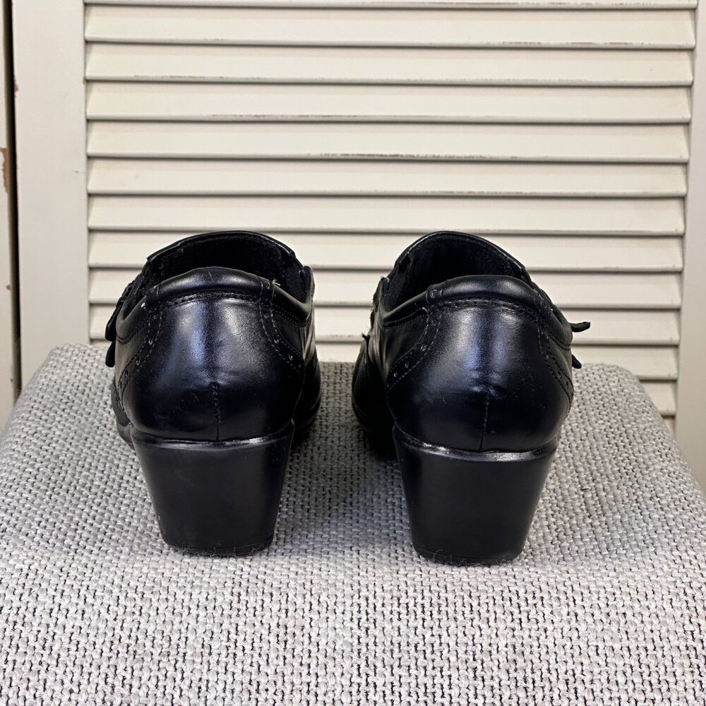 Earth Origins Carma 5 Black Leather Wingtip Slip On Square Toe Comfort Shoe Sz 7 - Picture 4 of 7